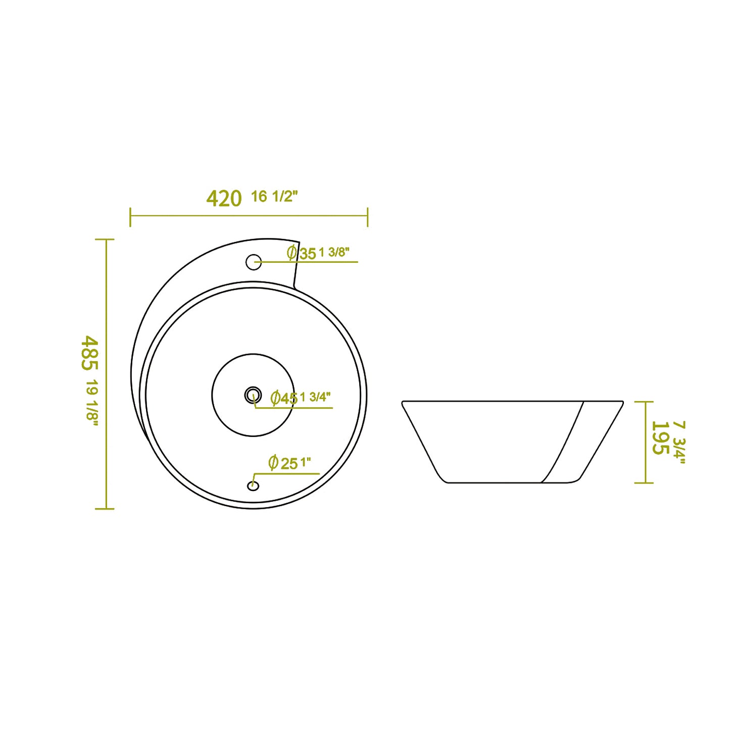 Vessel  Bathroom Sink Basin in White Ceramic