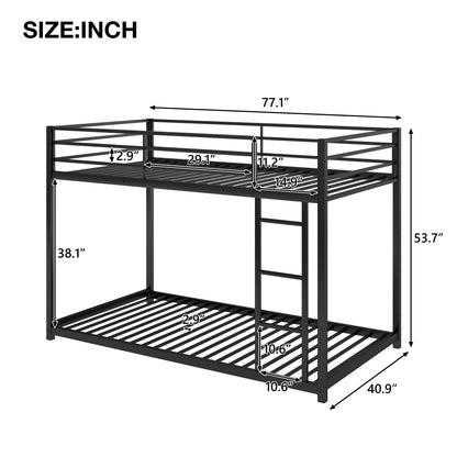 Twin over Twin Metal Bunk Bed, Low Bunk Bed with Ladder, Black(OLD SKU:WF282465AAB)