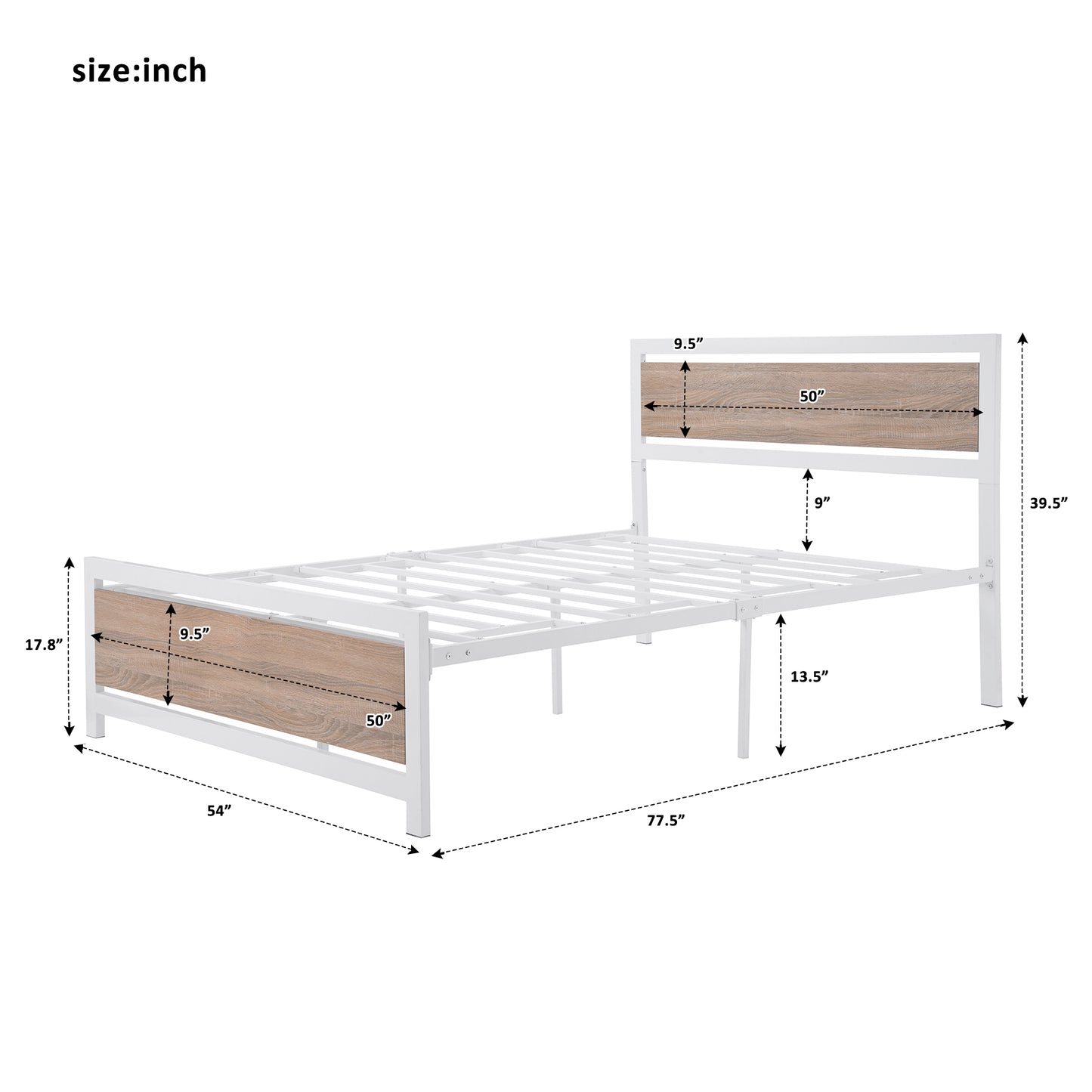 Metal and Wood Bed Frame with Headboard and Footboard ,Full Size Platform Bed ,No Box Spring Needed, Easy to Assemble(White)