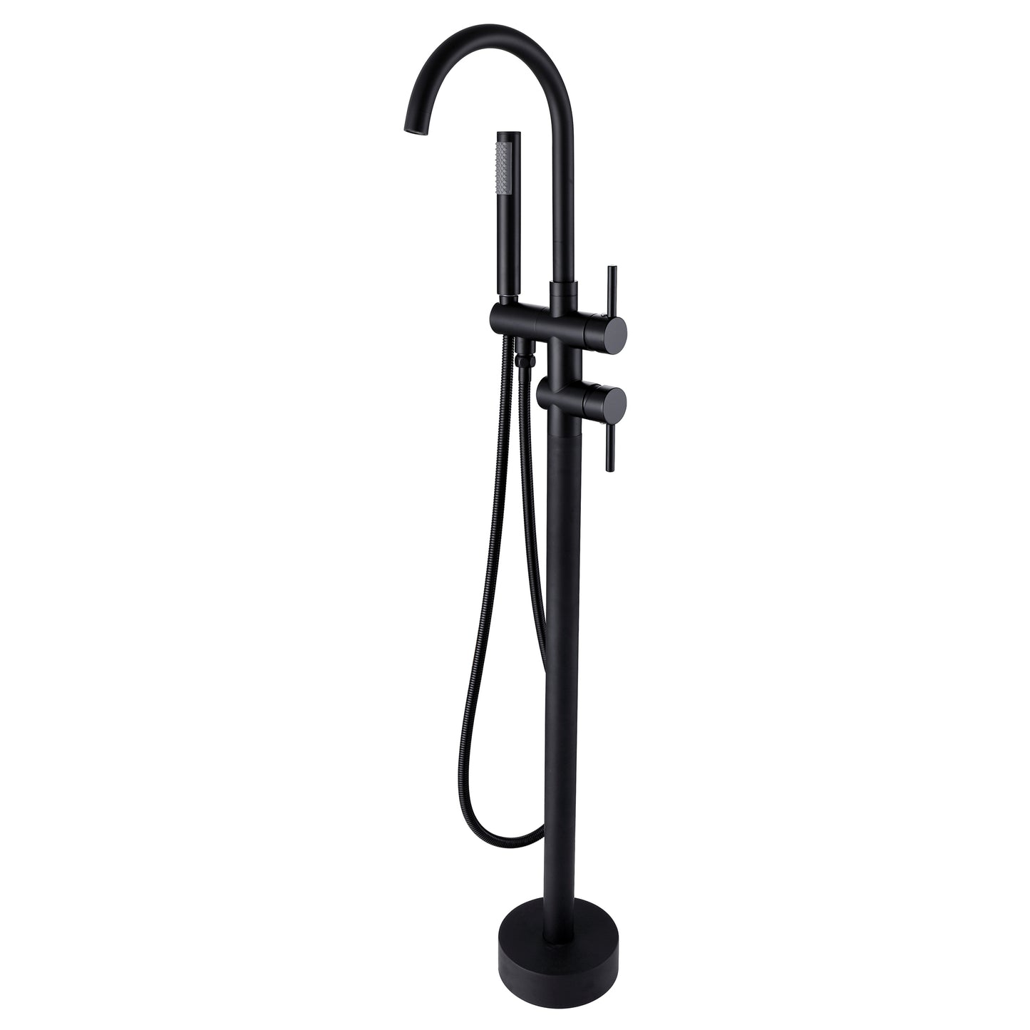 TrustMade Double Handle Freestanding Tub Filler with Handshower, Matte Black - R01