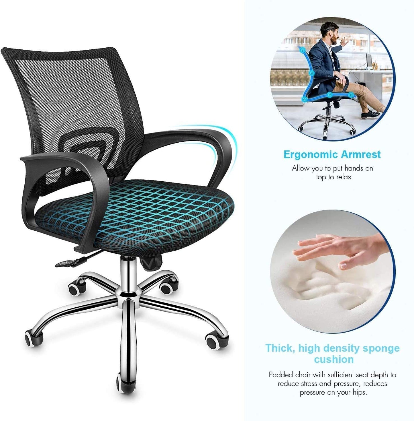 HealSmart Home Desk & Chair Set 47" Large Computer Mesh Mid-Back Height Adjustable Office, 47inch, Desk + Chair