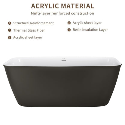 59" 100% Acrylic Freestanding Bathtub，Contemporary Soaking Tub，white inside and gray outside