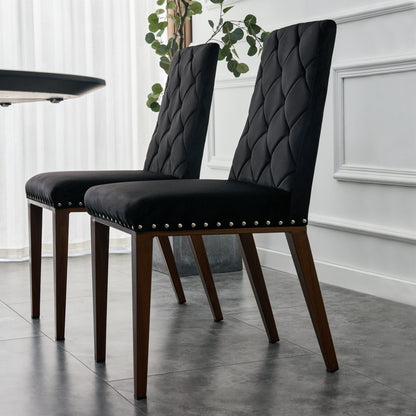 Modern luxury home furniture dinning room chairs with rivet , Thermal transfer legs black velvet fabric dining chairs(Set of 2)