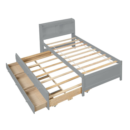 Twin Bed with Twin Trundle,Drawers,Grey