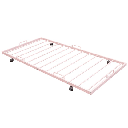 Twin Size Kids House Bed With Trundle, Metal House Bed Pink