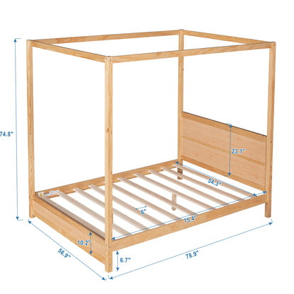 Full Size Canopy Platform Bed with Headboard and Support Legs,Natural