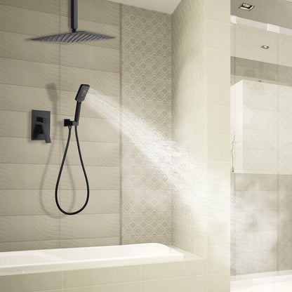 Shower Faucet Set System Ceiling Shower Faucets Sets Complet with Rough-in Valve, 10 Inches High Pressure Rain Shower Head and Handheld