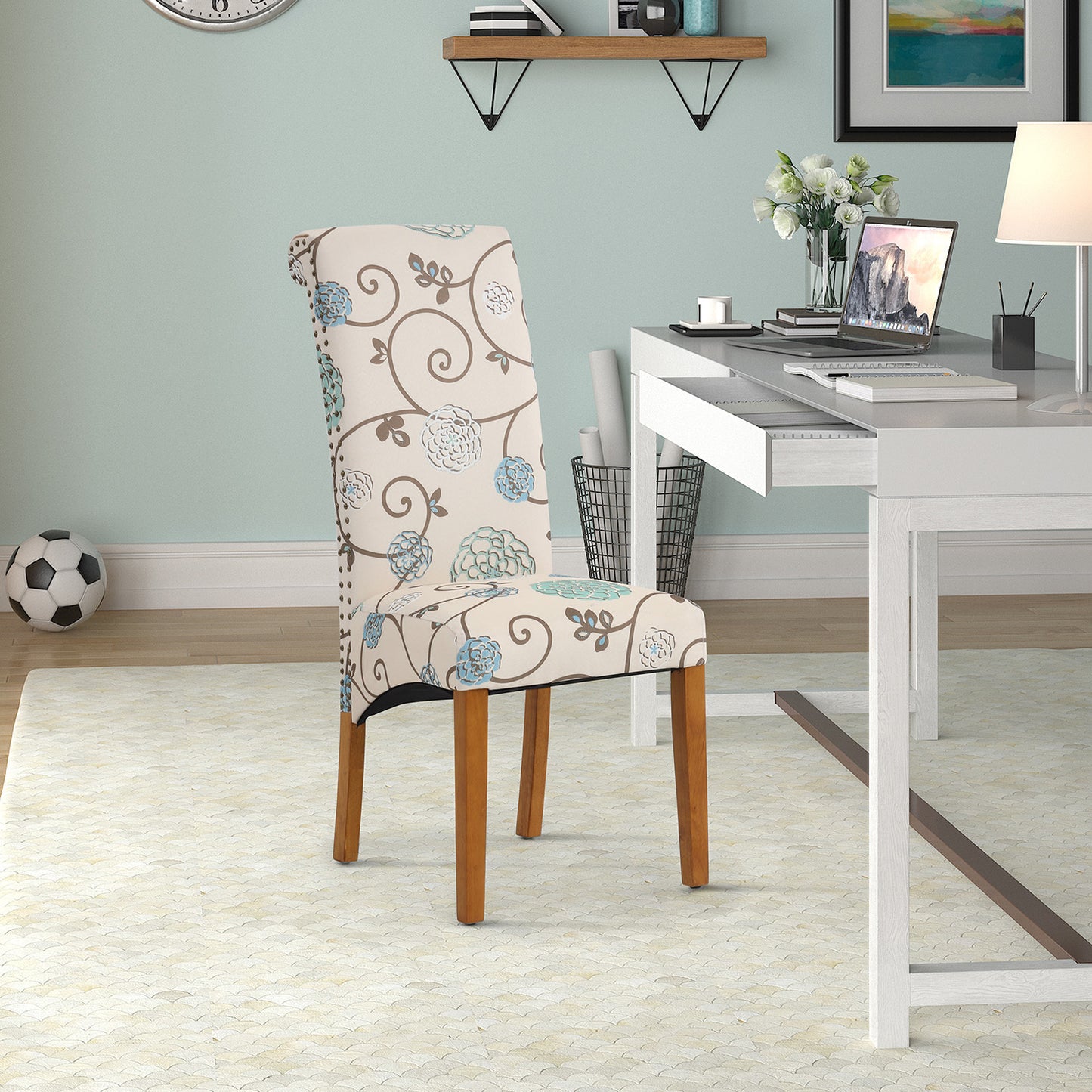 Bionic Beige Pattern Dining Chair with Nail Head Trim, Set of 2