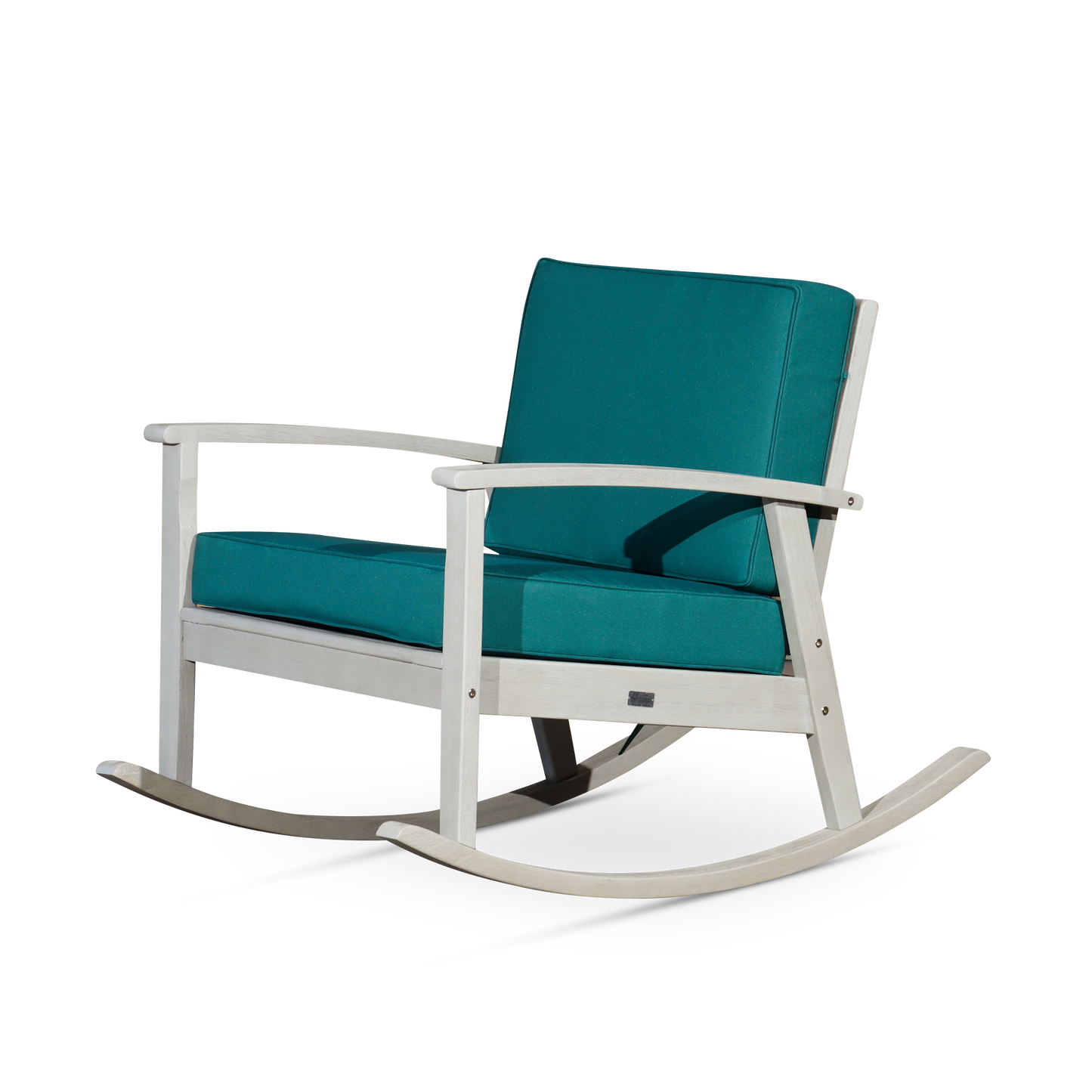 Eucalyptus Rocking Chair with Cushions, Driftwood Gray Finish, Dark Green Cushions