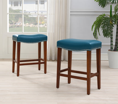 Blue Leather Barstool 2 pcs Set