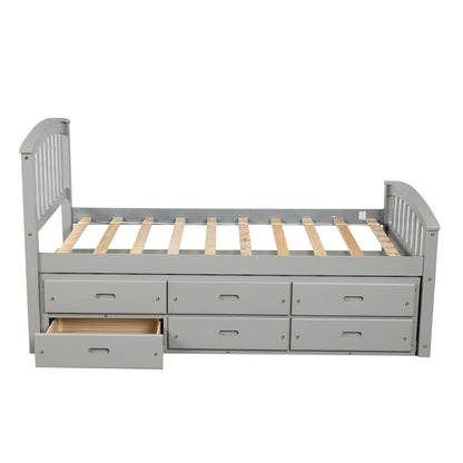 Orisfur. Twin Size Platform Storage Bed Solid Wood Bed with 6 Drawers