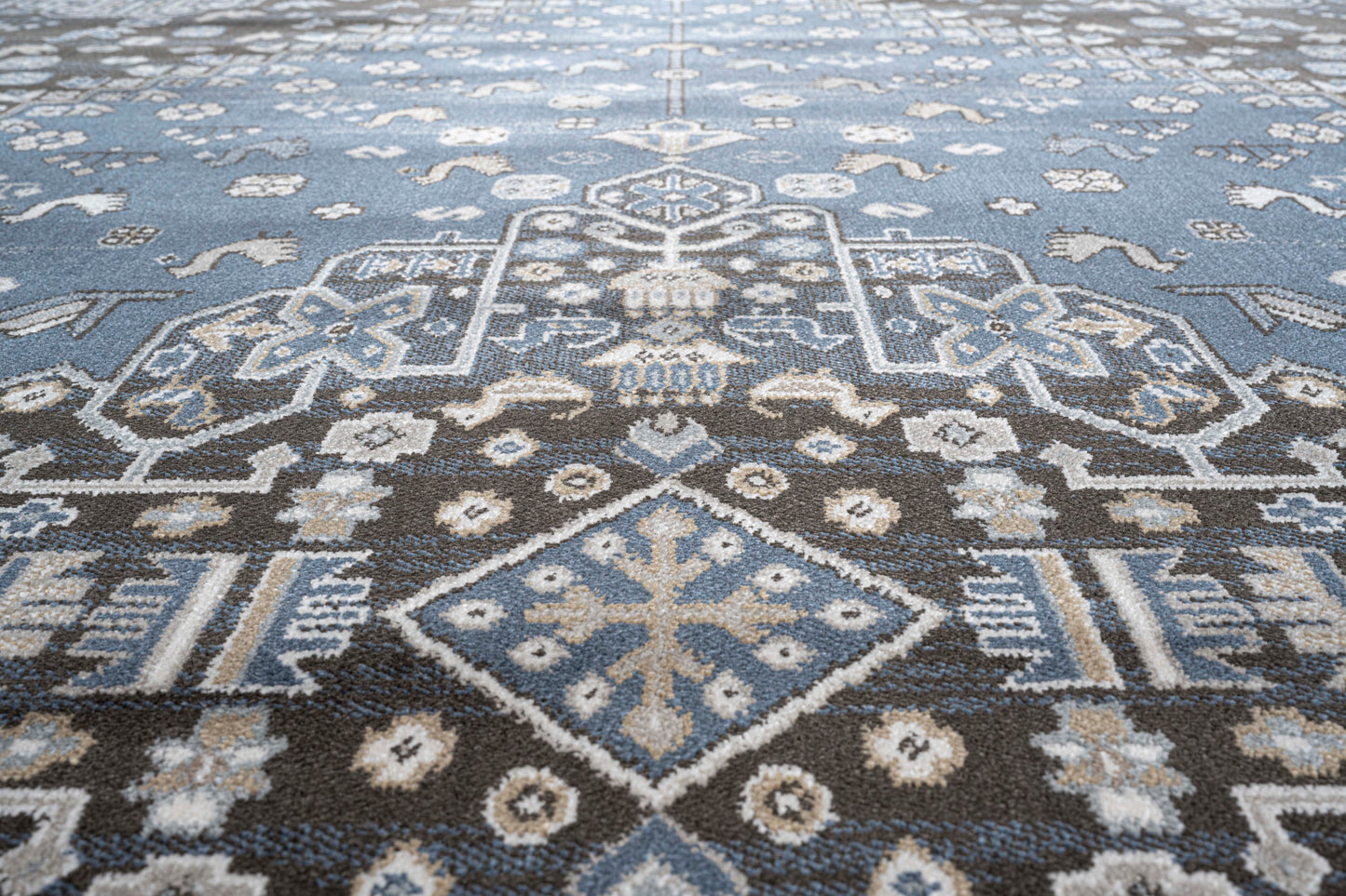 Gabriella Medallion Blue, Brown, Beige and Ivory Viscose Area Rug 5x8