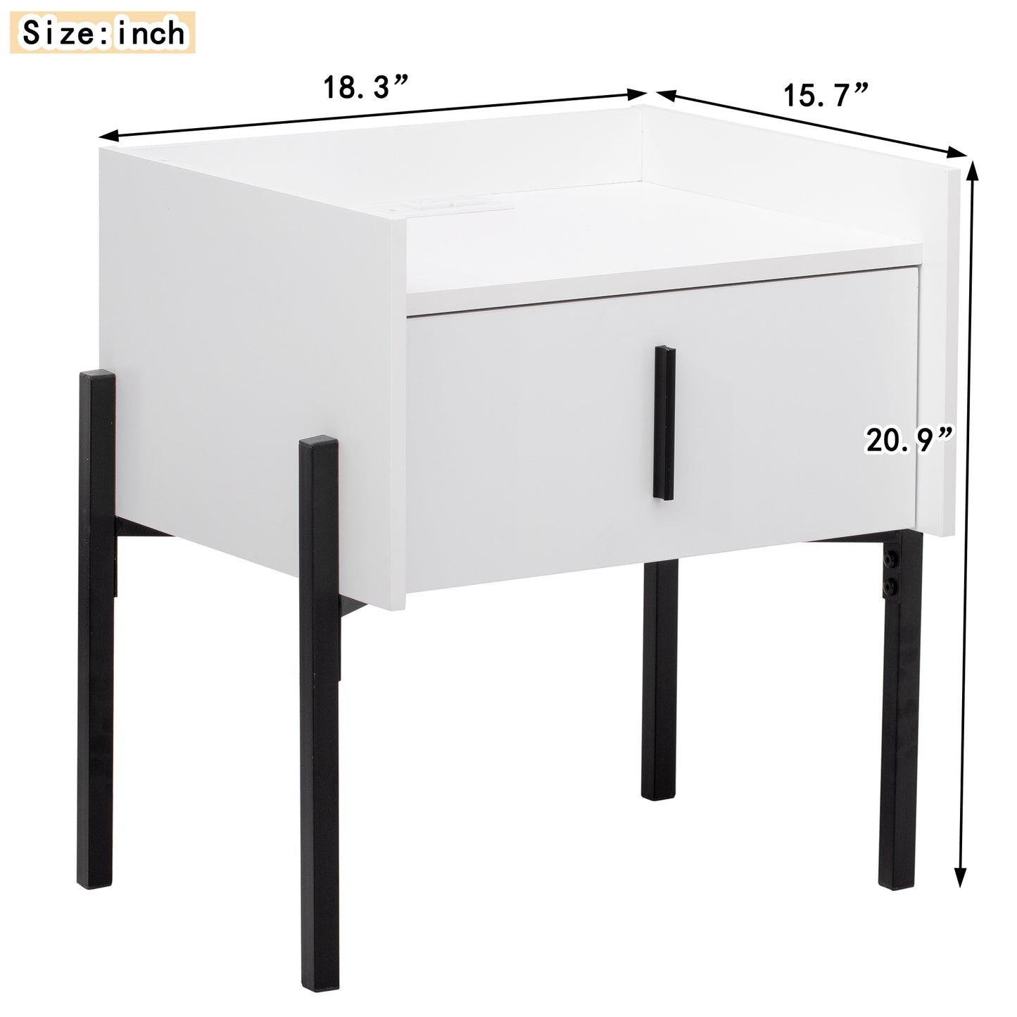 Nightstand with Drawer ,Storage Bedside Table with USB Charging Ports- White