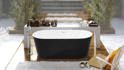 59" 100% Black Acrylic Freestanding Bathtub Contemporary Soaking Tub with Brushed Nickel Overflow and Drain