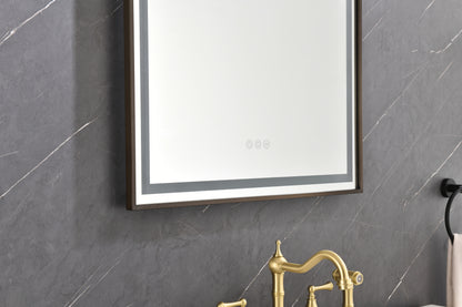 39in. W x 26in. H Oversized Rectangular Bronze Framed LED Mirror Anti-Fog Dimmable Wall Mount Bathroom Vanity Mirror Wall Mirror Kit For Gym And Dance Studio