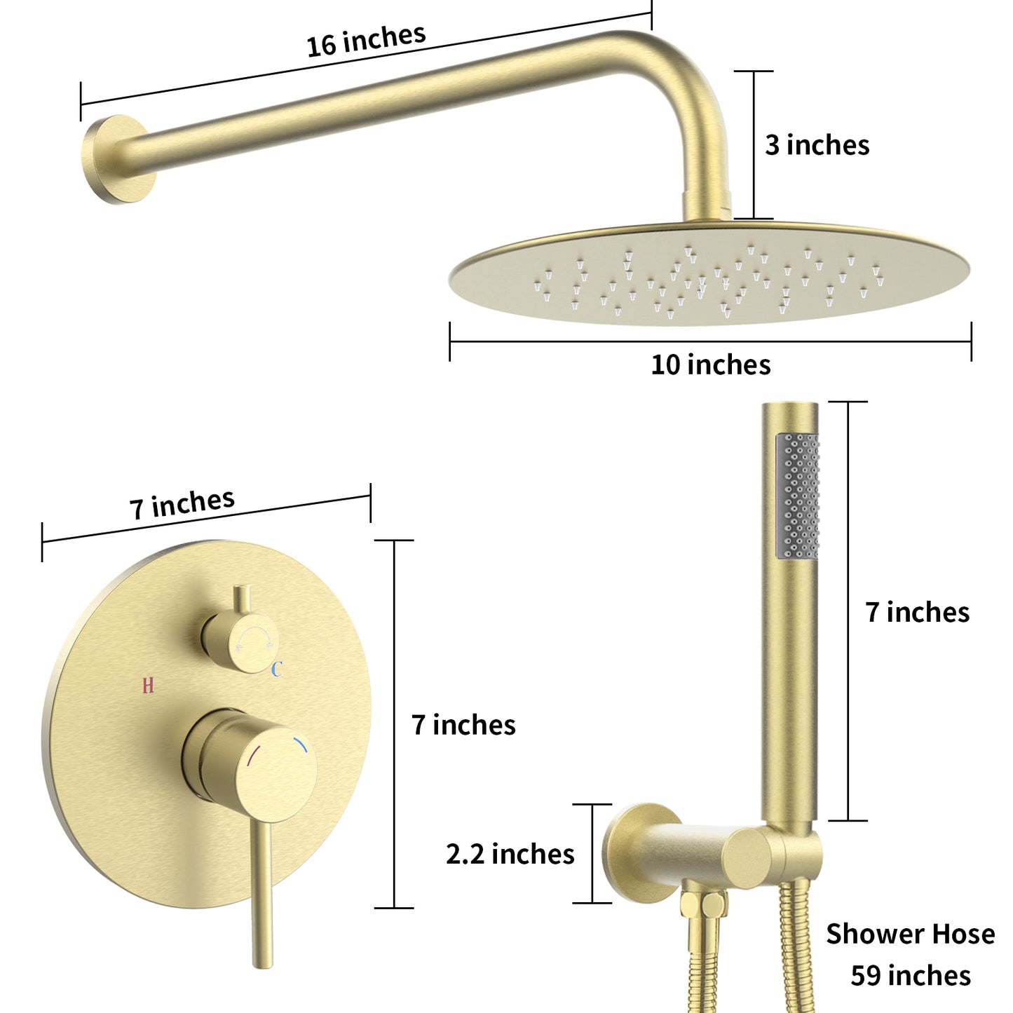 Shower System Shower Faucet Combo Set Wall Mounted with 10" Rainfall Shower Head and handheld shower faucet, Brushed Gold Finish with Brass Valve Rough-In