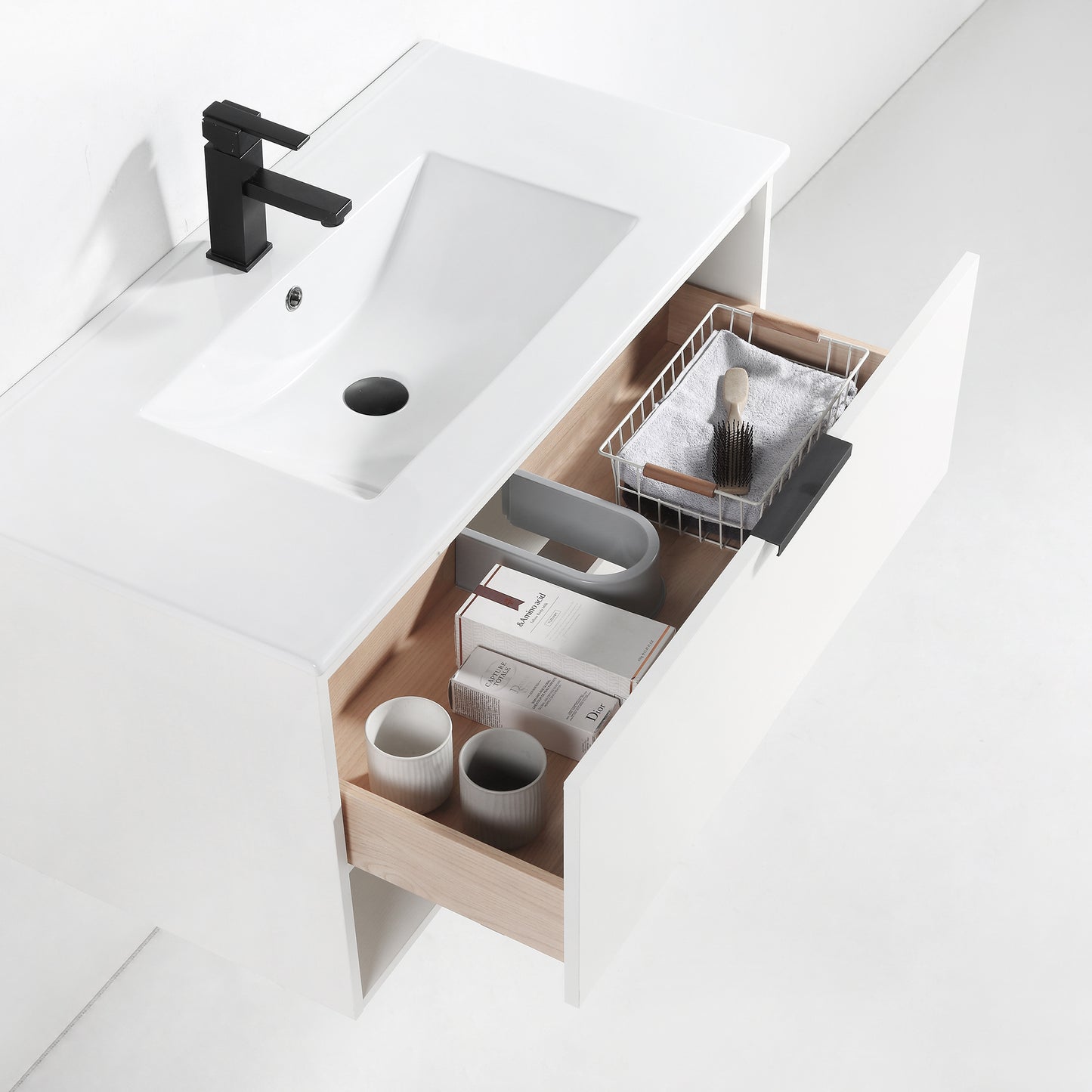 36 inches Bathroom Vanity with Integrated Ceramic Sink and Soft Close Drawer in White