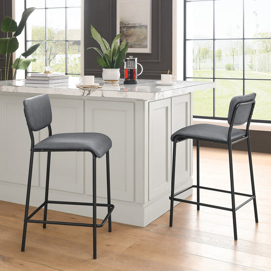 Pu Faux Leather Counter Stools Set of 2, Pub Counter Stool with Back and Footrest, Grey\n(17.5"x19.25“x34.5”）