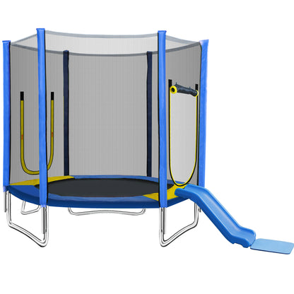 7FT Trampoline for Kids with Safety Enclosure Net, Slide and Ladder, Easy Assembly Round Outdoor Recreational Trampoline