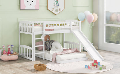 Twin Over Twin Bunk Bed with Slide and Ladder, White(OLD SKU :LP000514AAK)