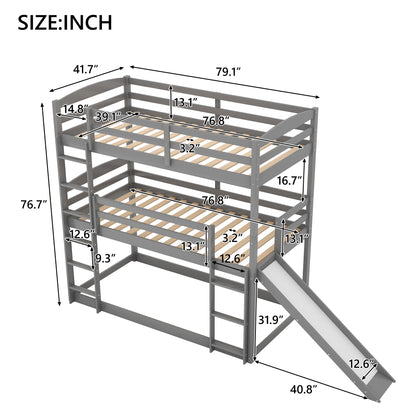 Twin over Twin over Twin Adjustable Triple Bunk Bed with Ladder and Slide,Gray(OLD SKU:SM000508AAE)(Expected Arrival Time:7.15)