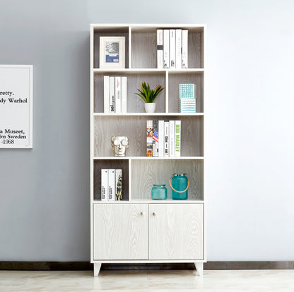 68" Bookcase with 2 Doors, Bookshelf, White