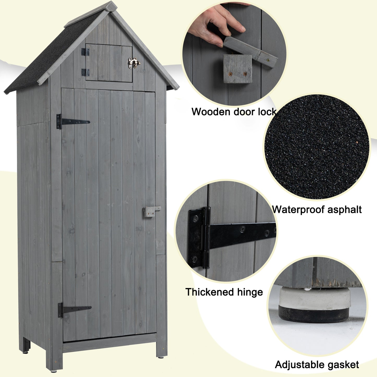 30.3”L X 21.3”W X 70.5”H Outdoor Storage Cabinet Tool Shed Wooden Garden Shed  Gray