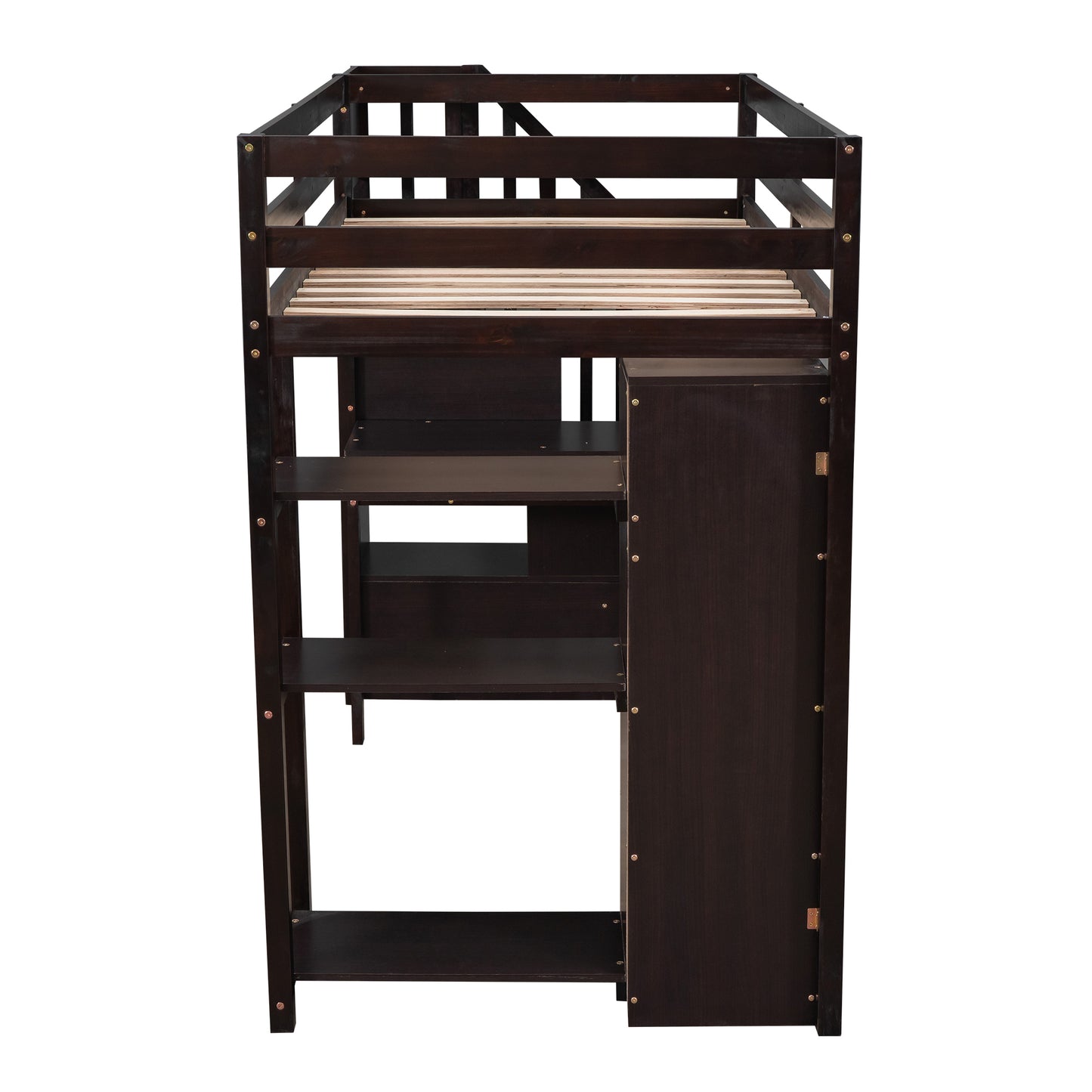 Twin size Loft Bed with Storage Drawers ,Desk and Stairs, Wooden Loft Bed with Shelves - Espresso