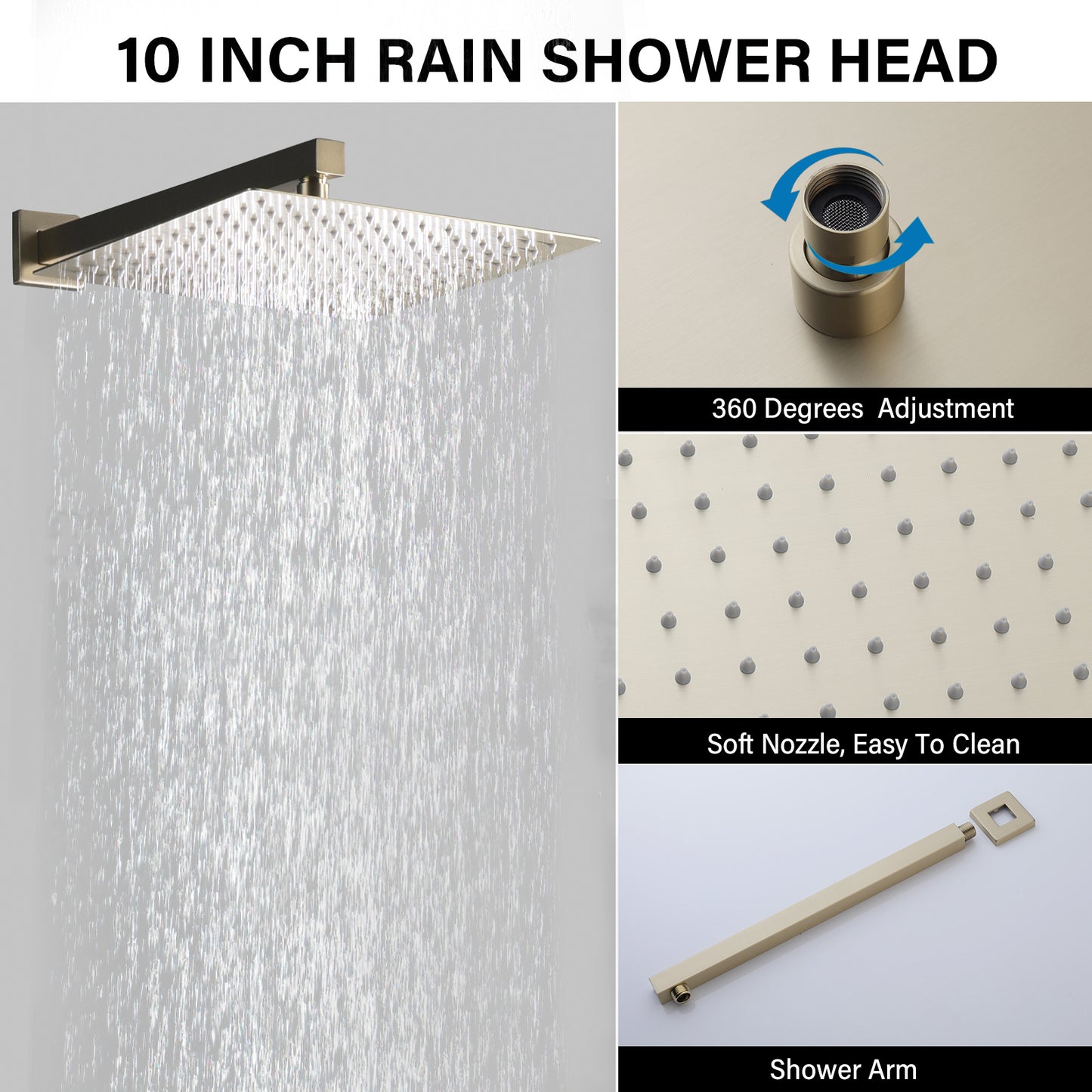 10inch Wall Mounted Rainfall Shower Head System Shower Faucet