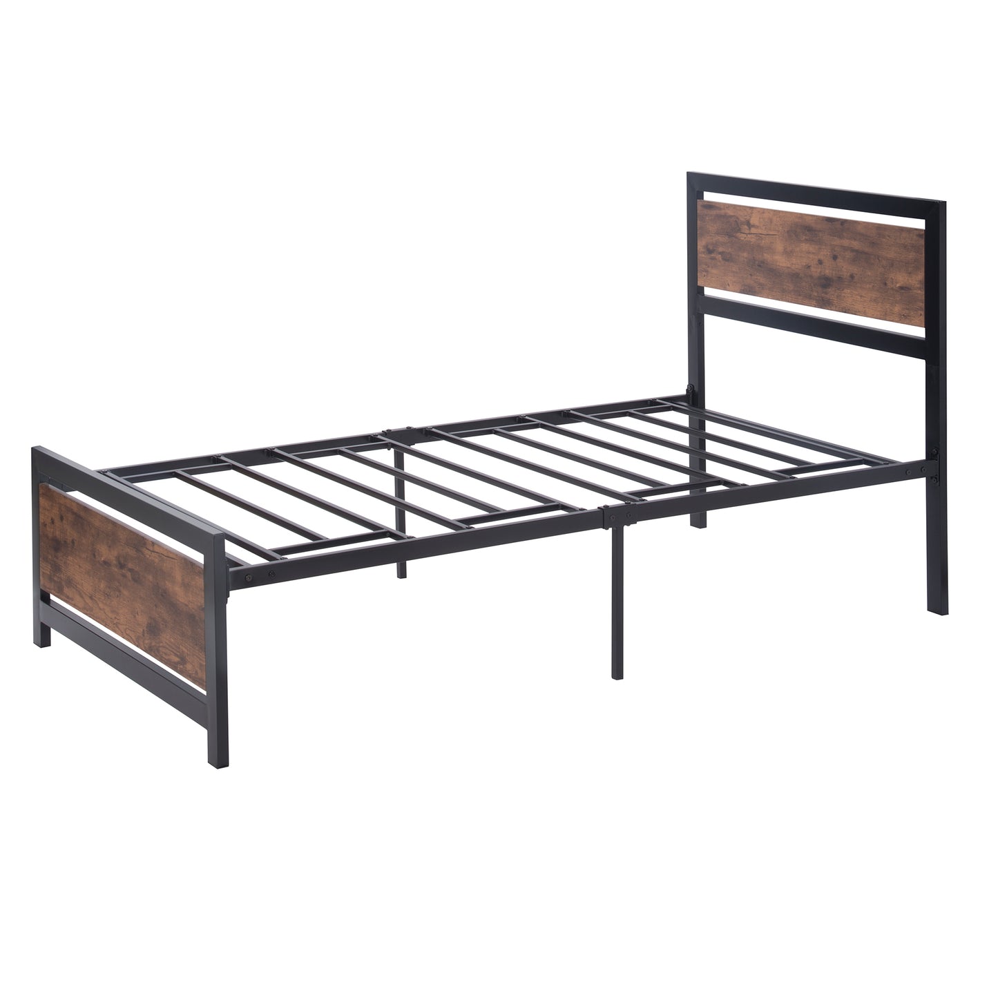 Metal and Wood Bed Frame with Headboard and Footboard ,Twin Size Platform Bed ,No Box Spring Needed, Easy to Assemble(BLACK)