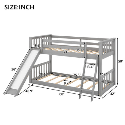 Twin over Twin Bunk Bed with Convertible Slide and Ladder, Gray