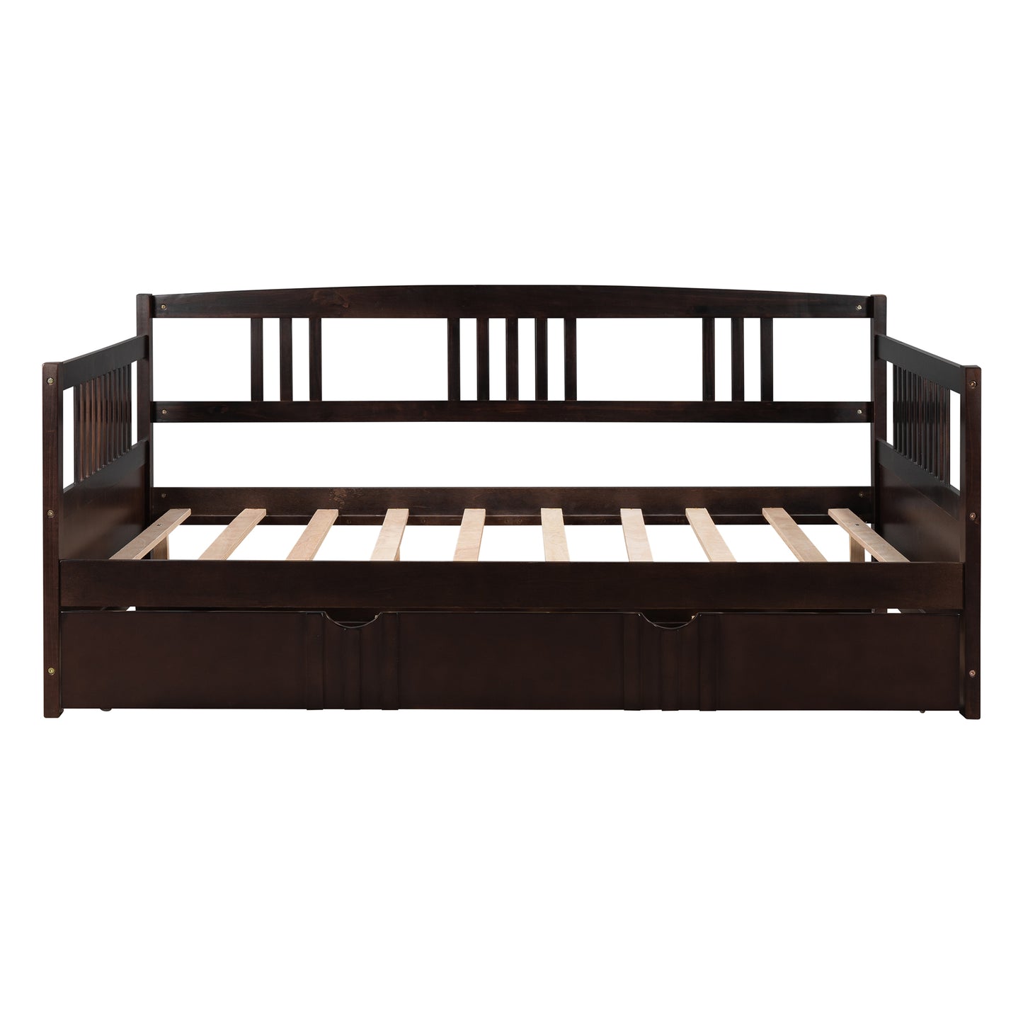 Full Size Daybed Wood Bed with Twin Size Trundle,Espresso