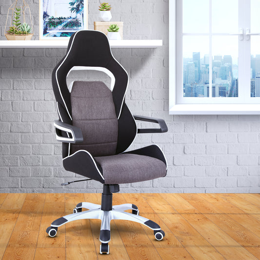 Techni Mobili Ergonomic Upholstered Racing Style Home & Office Chair, Grey/Black