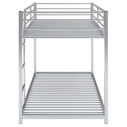 Twin over Twin Metal Bunk Bed, Low Bunk Bed with Ladder,Silver(OLD SKU:WF282465AAN)