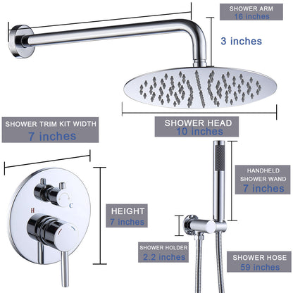 Shower System Shower Faucet Combo Set Wall Mounted with 10" Rainfall Shower Head and handheld shower faucet, Chrome Finish Shower Faucet Rough-In