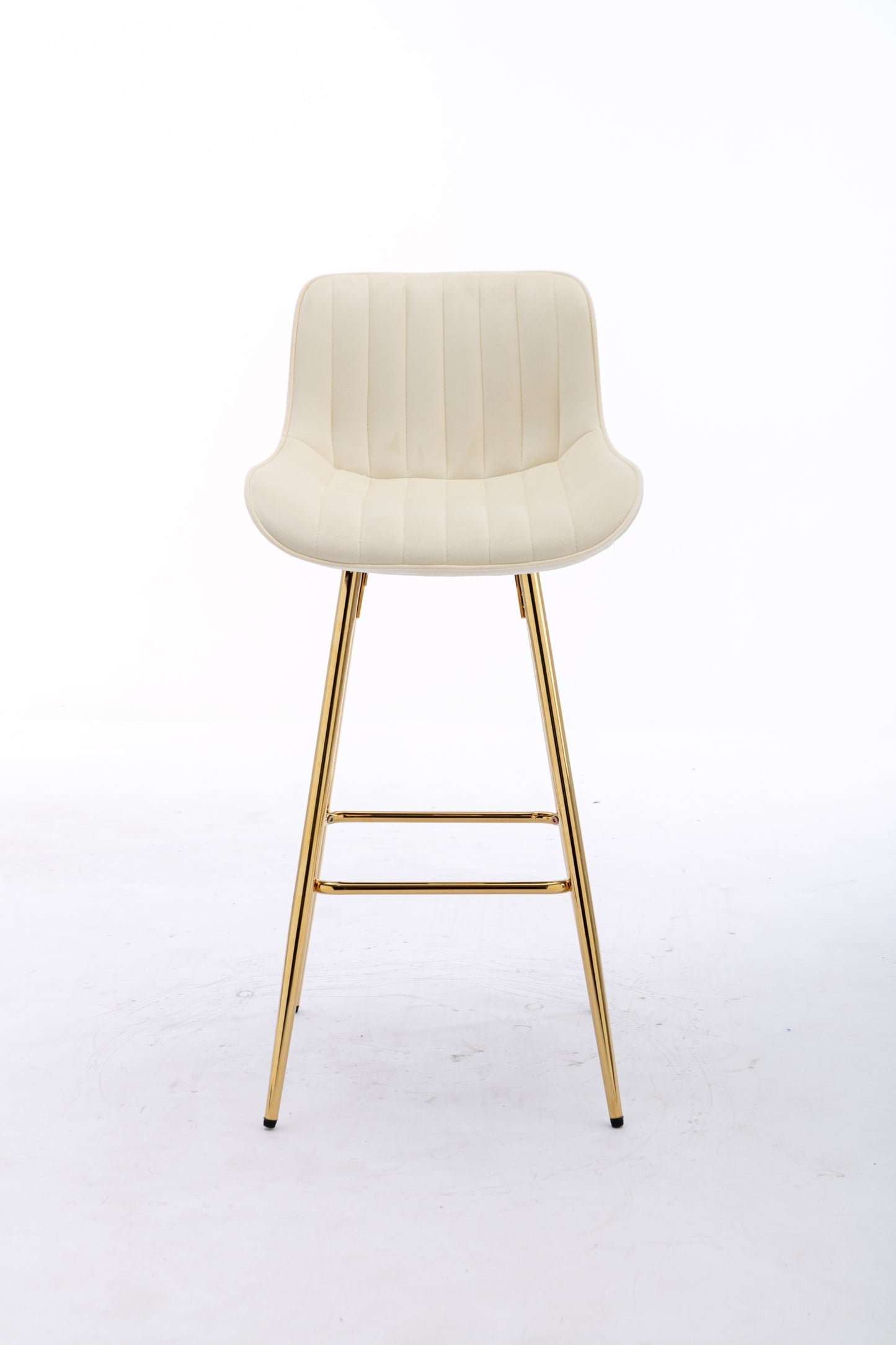 30 inch Set of 2 Bar Stools,with Chrome Footrest Velvet Fabric Counter Stool Golden Leg Simple High Bar Stool,CREAM