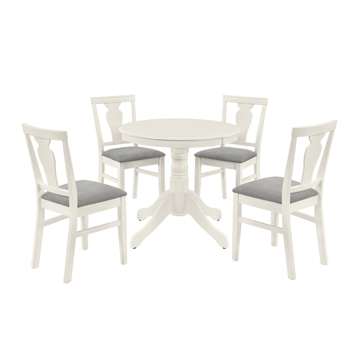 TOPMAX Mid-Century Wood 5-Piece Dining Table Set, Round Kitchen Set with 4 Upholstered Dining Chairs for Small Places, Cream White