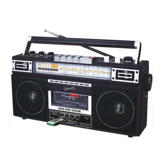 4 Band Radio & Cassette Player + Cassette To Mp3 Converter & Bluetooth - Black by VYSN