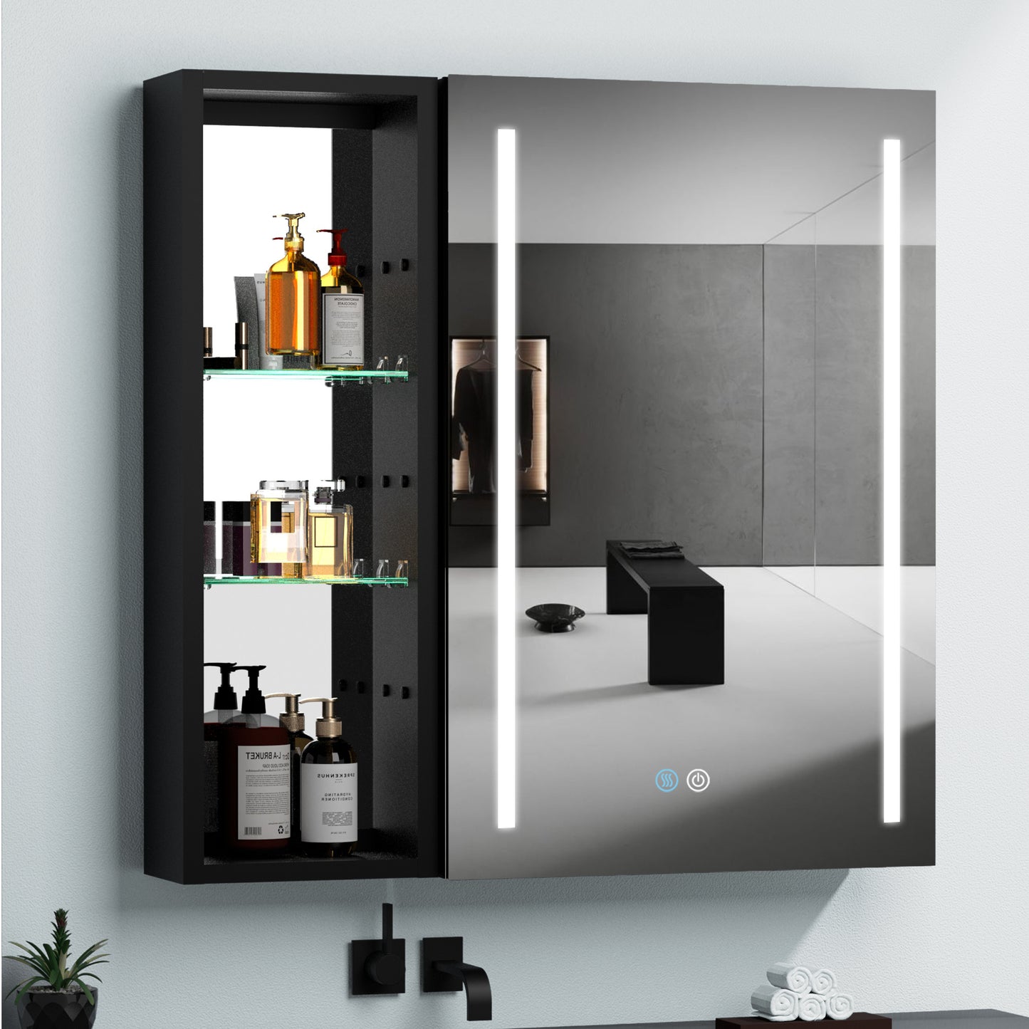 30x30 inch Bathroom Medicine Cabinets Surface Mounted Cabinets With Lighted Mirror, Small Cabinet No Door