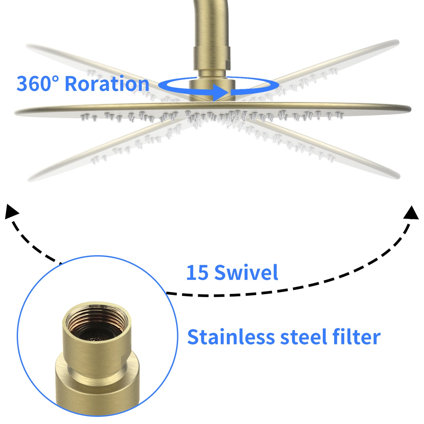 Shower System Shower Faucet Combo Set Wall Mounted with 10" Rainfall Shower Head and handheld shower faucet, Brushed Gold Finish with Brass Valve Rough-In