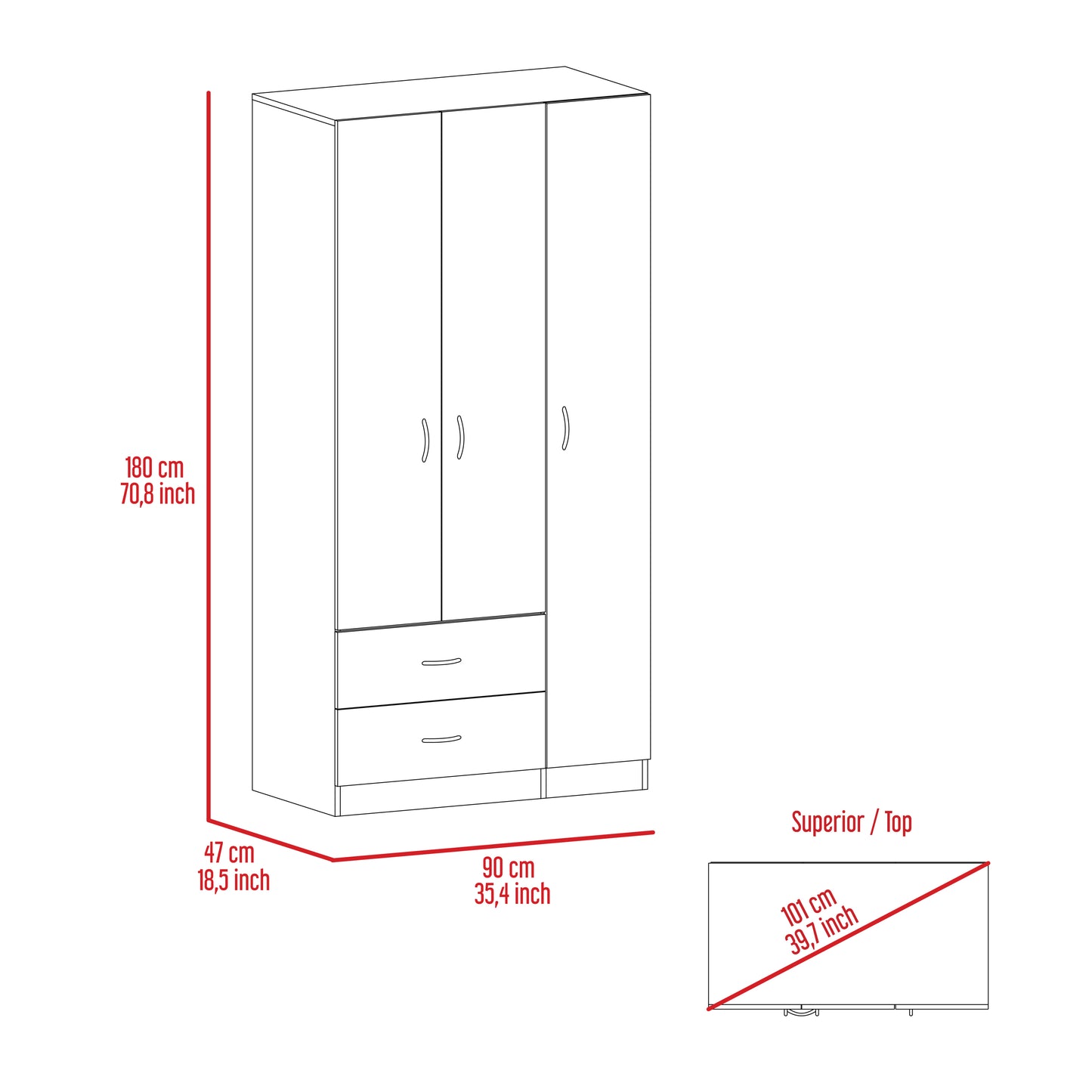 Rowaton 2-Drawer 3-Door  Armoire Light Gray