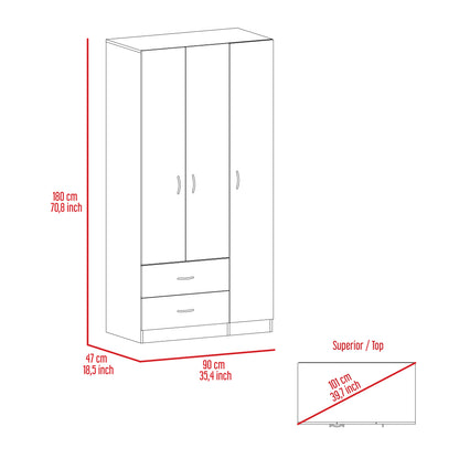 Rowaton 2-Drawer 3-Door  Armoire Light Gray