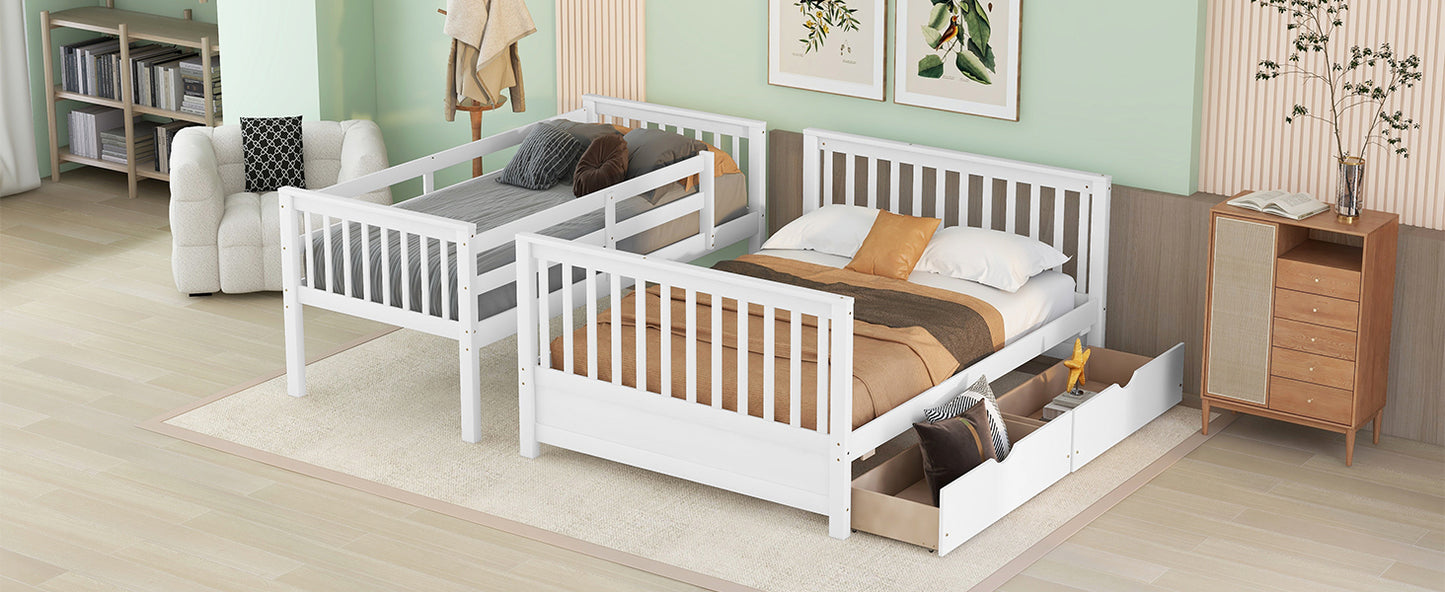 Twin-Over-Full Bunk Bed with Ladders and Two Storage Drawers (White) ( old sku:LT000165AAK）