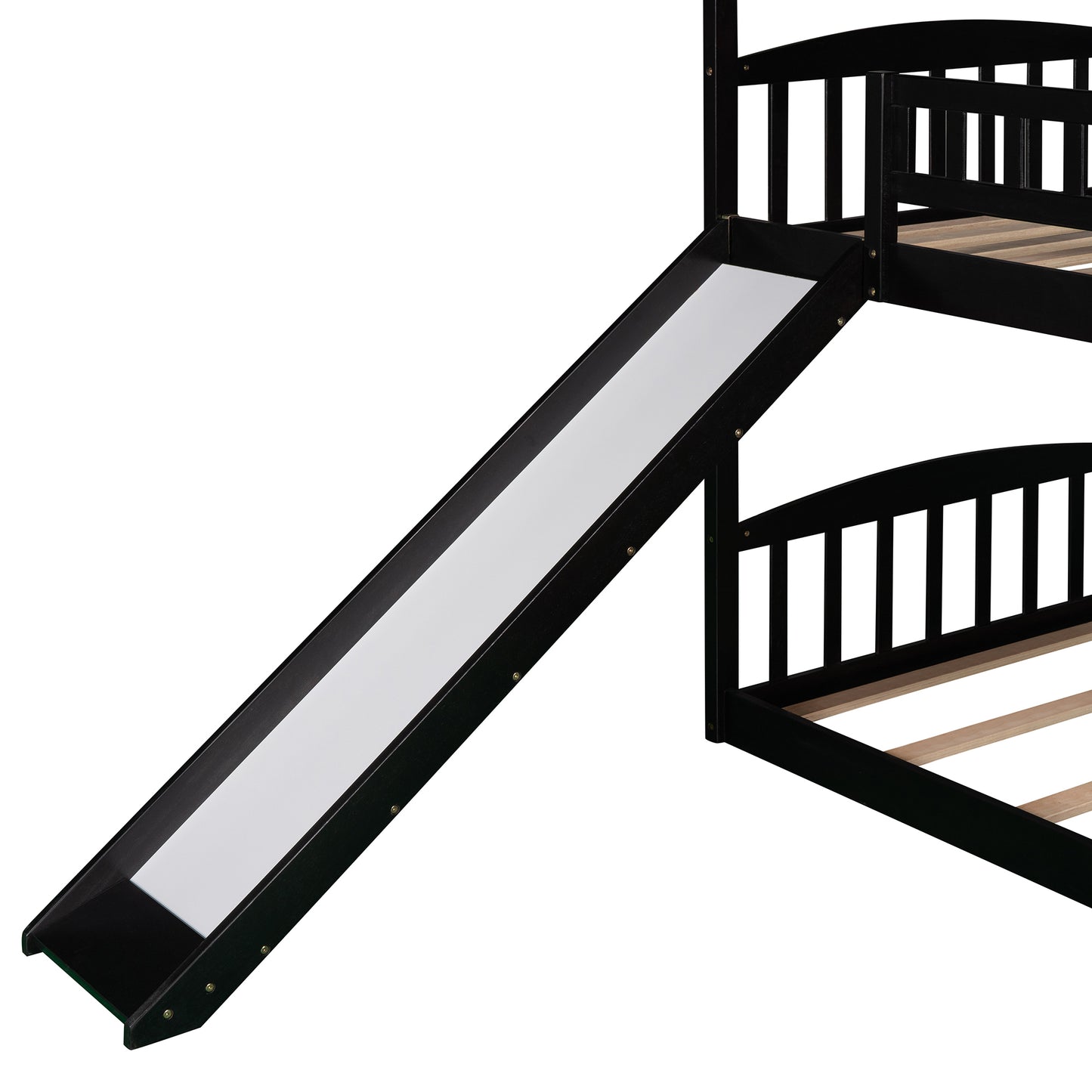 Twin Over Twin Bunk Bed with Slide, House Bed with Slide, Espresso(OLD SKU: LP000213AAP)