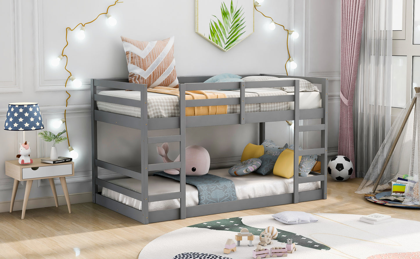 Twin Over Twin Bunk Bed with Ladder, Gray（OLD SKU：WF282787AAE）