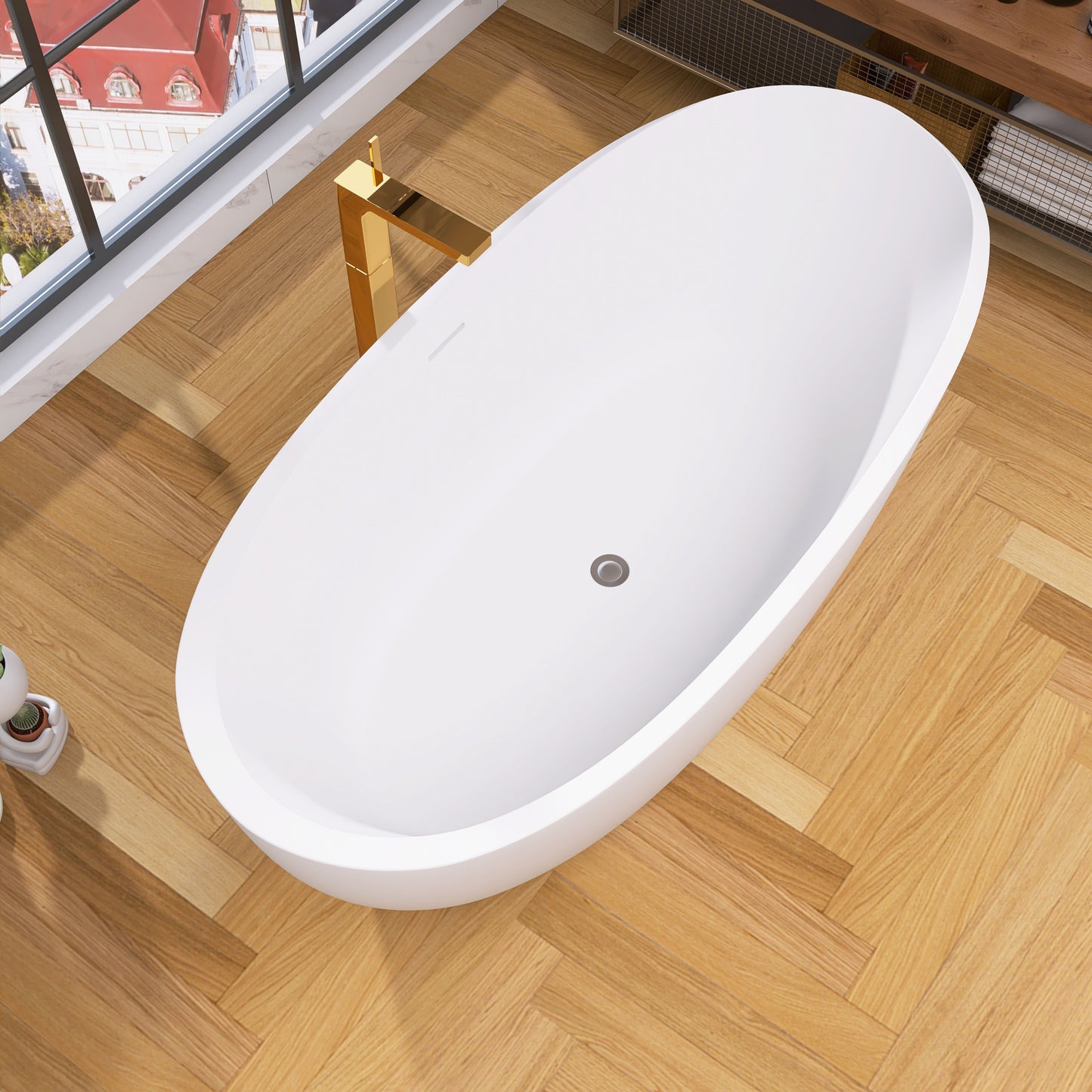 59" Acrylic Free Standing Tub - Classic Oval Shape Soaking Tub, Adjustable Freestanding Bathtub with Integrated Slotted Overflow and Chrome Pop-up Drain Anti-clogging Gloss White