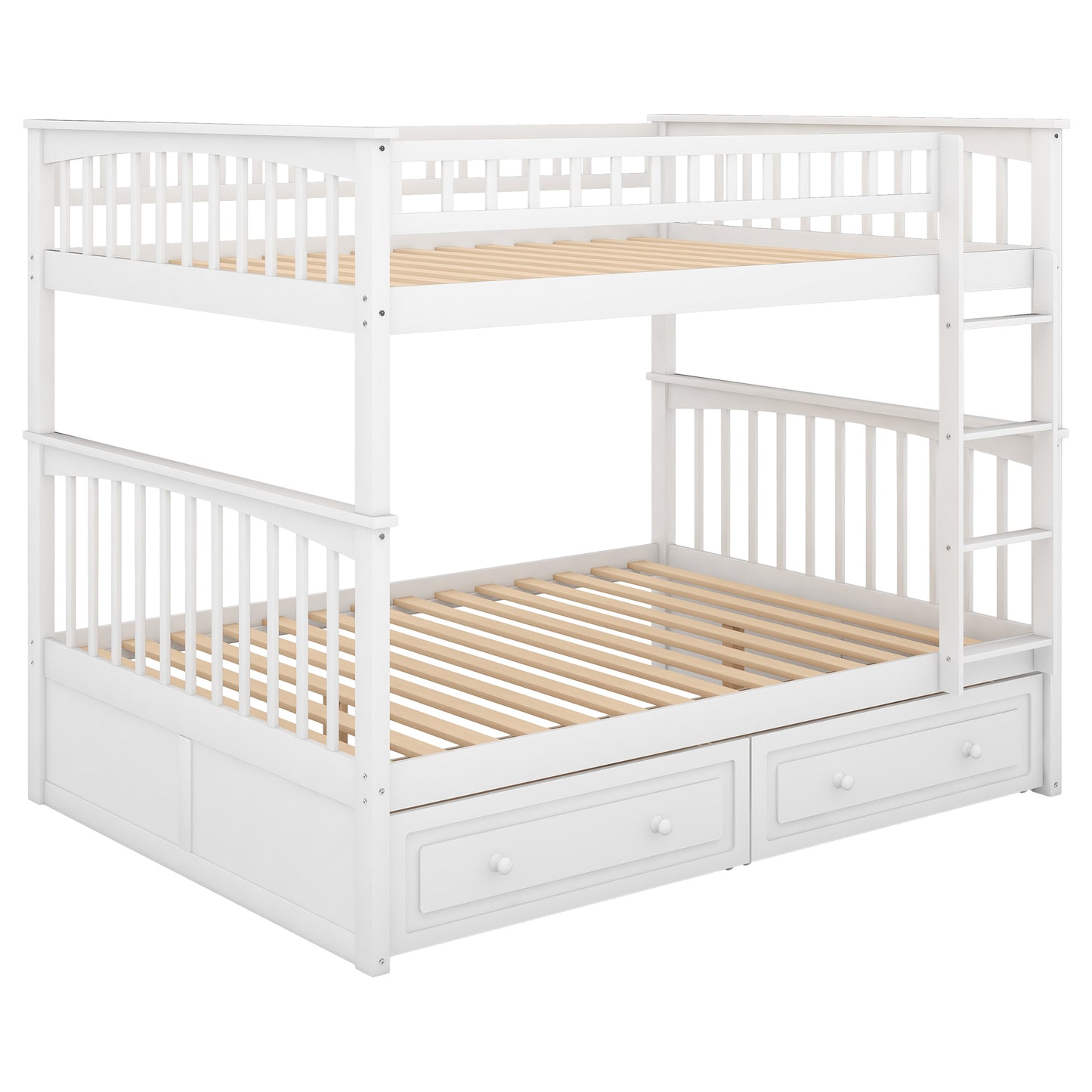 Full over Full Bunk Bed with Drawers, Convertible Beds, White(OLD SKU:SM000241AAK)