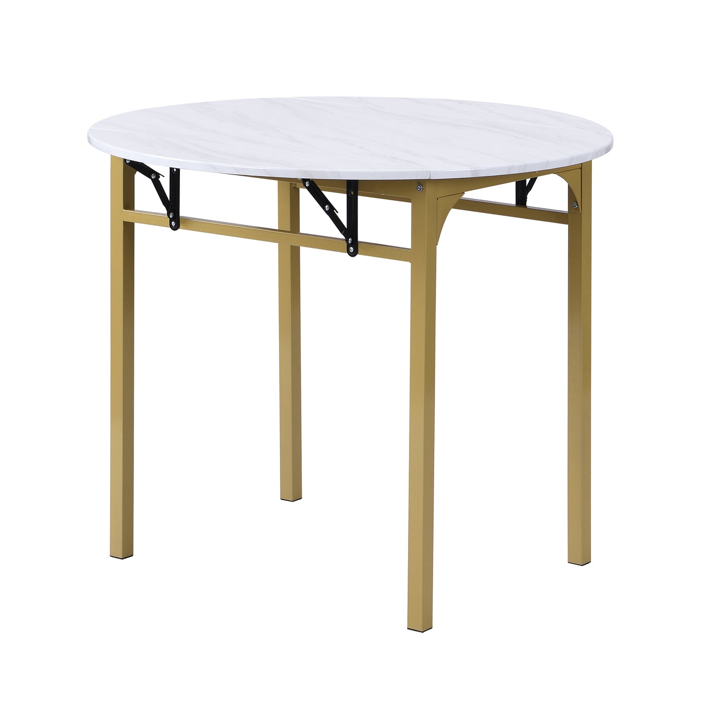 TOPMAX Modern 3-Piece Round Dining Table Set with Drop Leaf and 2 Chairs for Small Places,Golden Frame+Faux White Granite Finish