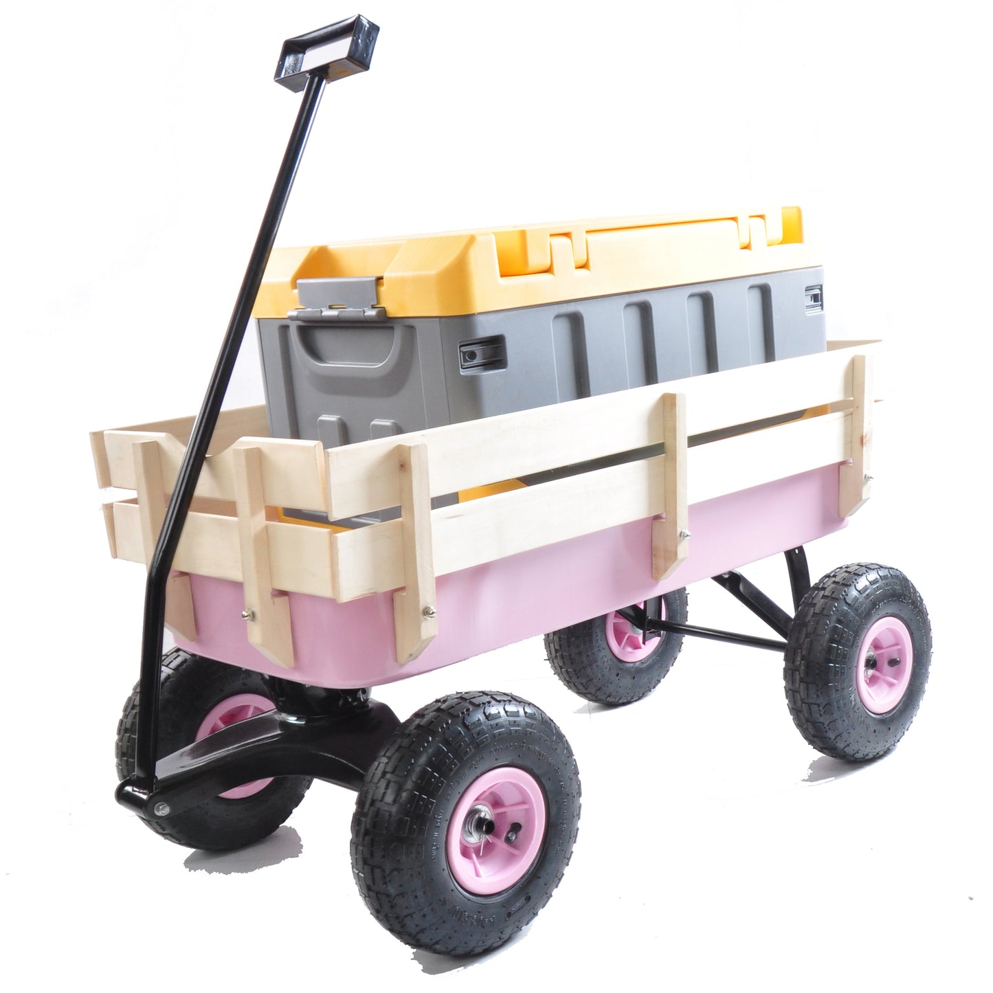 Outdoor Wagon All Terrain Pulling w/Wood Railing Air Tires Children Kid Garden