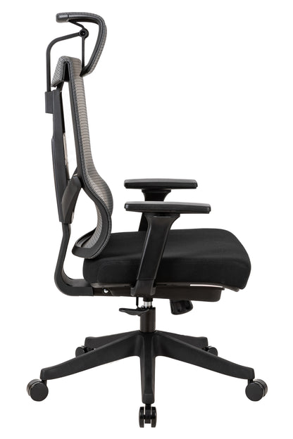 Excustive office chair with headrest and 2D armrest, chase back function with 7 gears adjustment, tilt function max 128°,300lbs,Black mesh imported from Germany, BIFMA CERTIFICATED